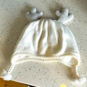 Janie and Jack soft white and grey antler hat | 3-6M